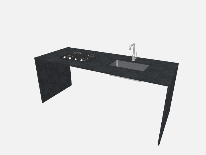Ilha com cuba e cooktop em Preto São Gabriel, 220 × 90 cm