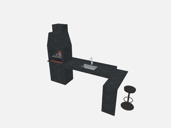 Churrasqueira com mesa americana em Preto São Gabriel, 180 × 60 cm