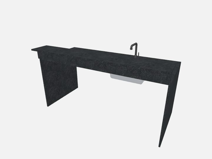 Ilha com bar elevado em Preto São Gabriel, 200 × 90 cm